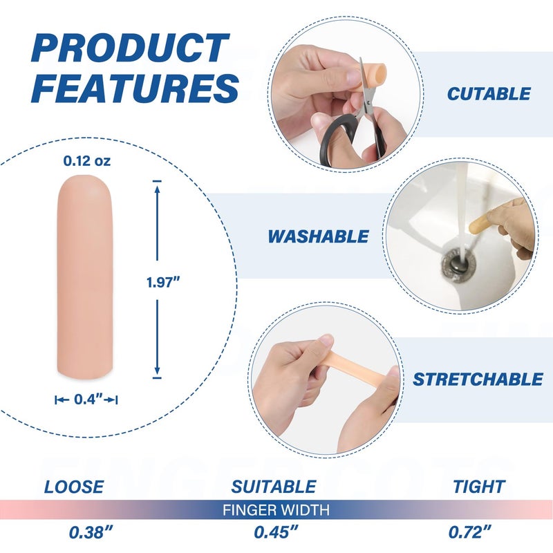 MasterMo Gel Finger Cots Protectors, Silicone Fingers Covers Bandages Caps Sleeves for Fingertip Thumb Protection, Ideal for Trigger, Arthritis, Cracking, Blisters, Callus, Hangnail & Pain Relief (Nude, S, 10PCS) - Image 2